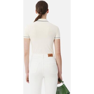 Polo Lacoste Rib L.12.D manga corta blanco crema azul mujer - 36 Polo Lacoste Rib L.12.D manga corta blanco crema azul mujer - 36