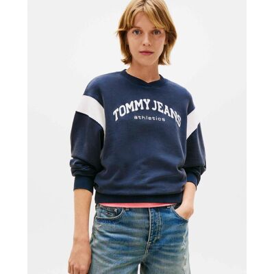 Tommy Hilfiger Sudadera Tommy Jeans Boxy Varsity azul blanco mujer - L Tommy Hilfiger Sudadera Tommy Jeans Boxy Varsity azul blanco mujer - L