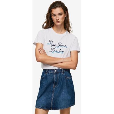 Camiseta Pepe Jeans Mara manga corta blanco azul oscuro mujer - S Camiseta Pepe Jeans Mara manga corta blanco azul oscuro mujer - S