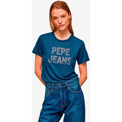 Camiseta Pepe Jeans Niko manga corta azul rosa mujer - M Camiseta Pepe Jeans Niko manga corta azul rosa mujer - M