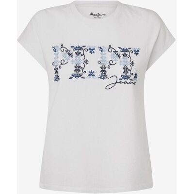 Camiseta Pepe Jeans Nolly manga corta blanco azul claro mujer - XS Camiseta Pepe Jeans Nolly manga corta blanco azul claro mujer - XS