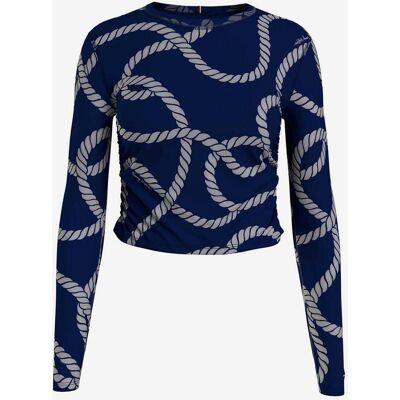 Sudadera Tommy Hilfiger Slim All Over Print Rope Mesh azul oscuro blanco mujer - S Sudadera Tommy Hilfiger Slim All Over Print Rope Mesh azul oscuro blanco mujer - S