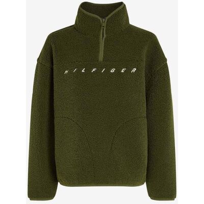 Sudadera Tommy Hilfiger Relaxed Teddy Half Zip verde caqui mujer - XS Sudadera Tommy Hilfiger Relaxed Teddy Half Zip verde caqui mujer - XS
