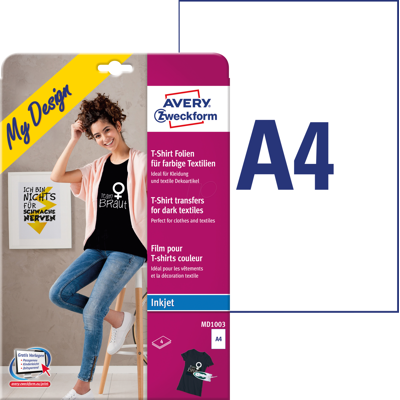 AVERY ZWECKFORM AVZ MD1003 - Láminas de transferencia para textiles de colores, 210 x AVERY ZWECKFORM AVZ MD1003 - Láminas de transferencia para textiles de colores, 210 x
