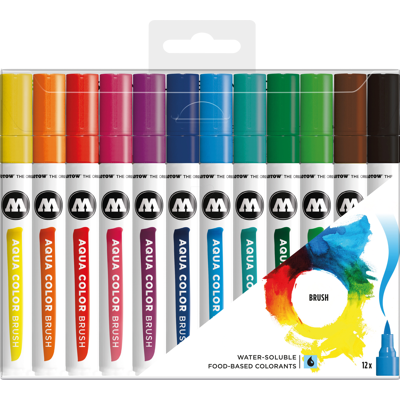 MOLOTOW MO200490 - Marker, Aqua color Brush, juego, 12 colores MOLOTOW MO200490 - Marker, Aqua color Brush, juego, 12 colores