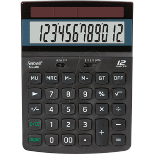 REBELL ECO450 - Calculadora, línea Eco, 12 dígitos, negro REBELL ECO450 - Calculadora, línea Eco, 12 dígitos, negro