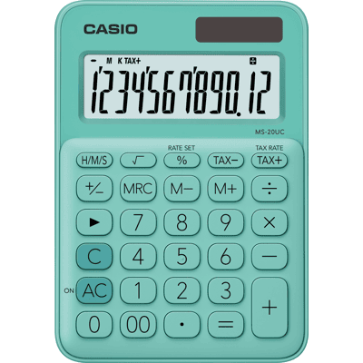 CASIO MS20UC-GN - Calculadora de sobremesa CASIO, solar, verde CASIO MS20UC-GN - Calculadora de sobremesa CASIO, solar, verde