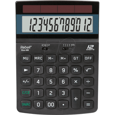 REBELL ECO450 - Calculadora, línea Eco, 12 dígitos, negro REBELL ECO450 - Calculadora, línea Eco, 12 dígitos, negro