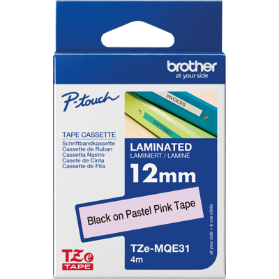 BROTHER P-TOUCH TZEMQE31 - Cinta laminada, negro sobre rosa pastel, 12mm BROTHER P-TOUCH TZEMQE31 - Cinta laminada, negro sobre rosa pastel, 12mm