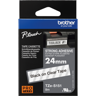 BROTHER P-TOUCH TZES151 - Membrete, adhesivo extra fuerte, negro sobre transparente, 24mm BROTHER P-TOUCH TZES151 - Membrete, adhesivo extra fuerte, negro sobre transparente, 24mm