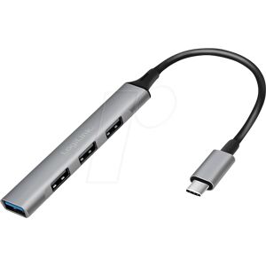LOGILINK UA0392 - Hub USB 3.0/2.0 de 4 puertos, aluminio, 4xA, delgado, cable USB- LOGILINK UA0392 - Hub USB 3.0/2.0 de 4 puertos, aluminio, 4xA, delgado, cable USB-