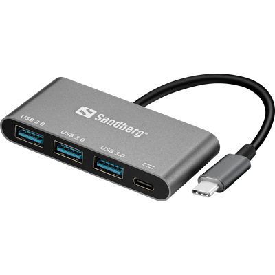 SANDBERG 136-03 - USB 3,0 Hub USB-C de 4 puertos, 1x carga, aluminio SANDBERG 136-03 - USB 3,0 Hub USB-C de 4 puertos, 1x carga, aluminio