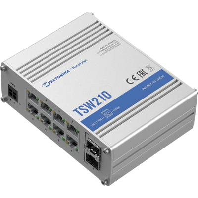 Switch Industrial No Gestionado Teltonika TSW210 8GbE 2 SFP Montaje en riel DIN Switch Industrial No Gestionado Teltonika TSW210 8GbE 2 SFP Montaje en riel DIN