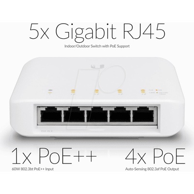 UBIQUITI UBI USW-FLEX - Switch, 5 puertos, Gigabit Ethernet, PoE, 60 W UBIQUITI UBI USW-FLEX - Switch, 5 puertos, Gigabit Ethernet, PoE, 60 W