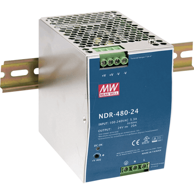 MEAN WELL MW NDR-480-24 - Fuente de alimentación para rieles de perfil de sombrero MEAN WELL MW NDR-480-24 - Fuente de alimentación para rieles de perfil de sombrero