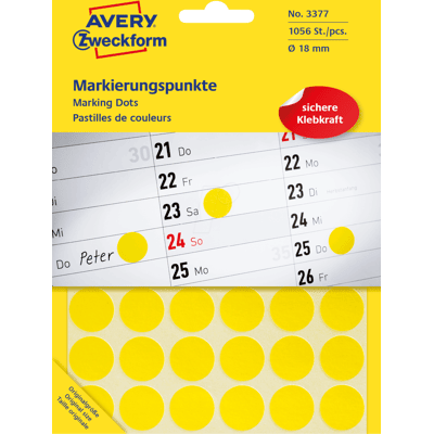 AVERY ZWECKFORM AVZ 3377 - Puntos de marcado, permanentes, 18 mm de diámetro, 1056 u AVERY ZWECKFORM AVZ 3377 - Puntos de marcado, permanentes, 18 mm de diámetro, 1056 u