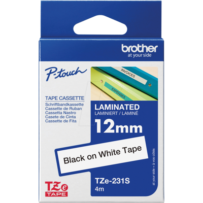 BROTHER P-TOUCH TZE231S - Cinta de escritura laminada, negro sobre blanco, 12 mm BROTHER P-TOUCH TZE231S - Cinta de escritura laminada, negro sobre blanco, 12 mm