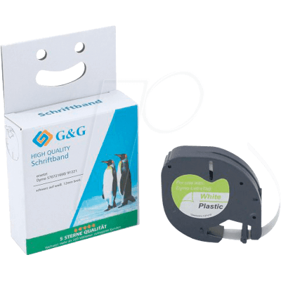 G&G LT Cinta blanca - Cinta de etiquetado con fuente negra - 12mm x 4m G&G LT Cinta blanca - Cinta de etiquetado con fuente negra - 12mm x 4m