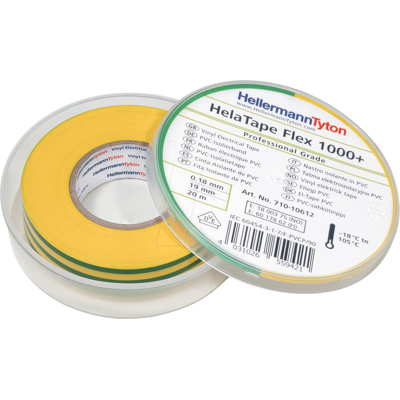 HELLERMANNTYTON HT 710-10612 - Cinta aislante Premium 19mm x 20m verde/amarillo Box HELLERMANNTYTON HT 710-10612 - Cinta aislante Premium 19mm x 20m verde/amarillo Box