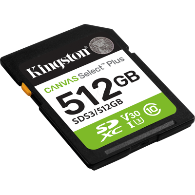 KINGSTON SDS3/512GB - Tarjeta de memoria SDXC de 512 GB, Canvas Select Plus KINGSTON SDS3/512GB - Tarjeta de memoria SDXC de 512 GB, Canvas Select Plus