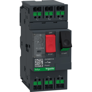 Schneider Electric GV2ME01A - Interruptor automático del motor - Ajustable 0,10-0,16A - 3 polos - 400V Schneider Electric GV2ME01A - Interruptor automático del motor - Ajustable 0,10-0,16A - 3 polos - 400V
