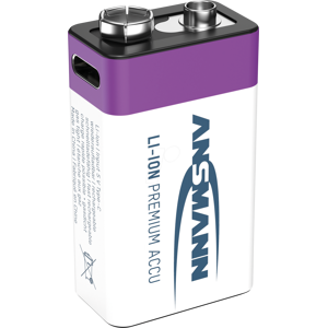 ANSMANN ANS 1315-0005 - Batería de iones de litio, bloque de 9V, 9 V, 340 mAh, US ANSMANN ANS 1315-0005 - Batería de iones de litio, bloque de 9V, 9 V, 340 mAh, US