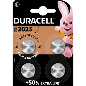 DURACELL DURA CR2025 X4 - Pila de botón de litio, CR2025, 3V, 20,0x2,5 mm, paquete DURACELL DURA CR2025 X4 - Pila de botón de litio, CR2025, 3V, 20,0x2,5 mm, paquete