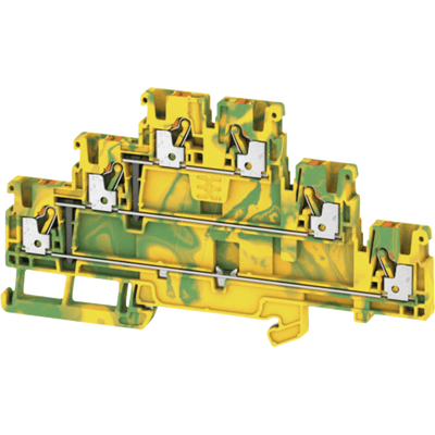 Bloque de terminales Weidmüller A3T 2.5 PE - Compacto, 3 niveles, Amarillo-Verde Bloque de terminales Weidmüller A3T 2.5 PE - Compacto, 3 niveles, Amarillo-Verde
