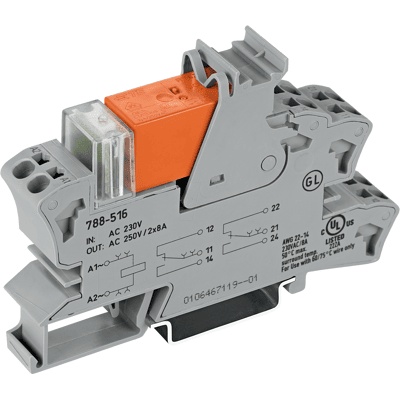 WAGO 788-516 - Base enchufable con relé, 2 conmutadores, 230 V CA WAGO 788-516 - Base enchufable con relé, 2 conmutadores, 230 V CA