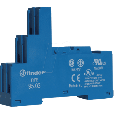 Zócalo de relé azul Finder 95.03 para serie 40.31 - 10A, montaje en DIN Zócalo de relé azul Finder 95.03 para serie 40.31 - 10A, montaje en DIN