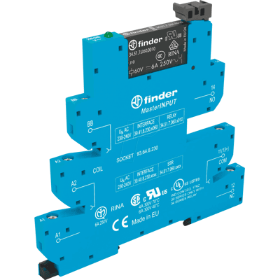 FINDER FIN 39.41 24V - Relé de acoplamiento, 1 contacto inversor, 6a, 24VCA/CC FINDER FIN 39.41 24V - Relé de acoplamiento, 1 contacto inversor, 6a, 24VCA/CC
