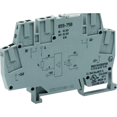 WAGO 859-758 - Optocoupler - Entrada 24V CC, Salida 20-30V CC, 0.5A WAGO 859-758 - Optocoupler - Entrada 24V CC, Salida 20-30V CC, 0.5A