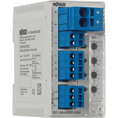 WAGO 787-1664/80 - Disyuntor electrónico, 4 canales, 24 V DC, 1 - 10 A. WAGO 787-1664/80 - Disyuntor electrónico, 4 canales, 24 V DC, 1 - 10 A.