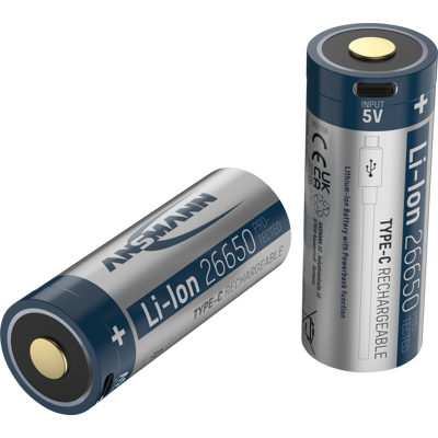 ANSMANN ANS 1307-0012 - Batería de iones de litio, 26650, 3,6 V, 5100 mAh, USB-C. ANSMANN ANS 1307-0012 - Batería de iones de litio, 26650, 3,6 V, 5100 mAh, USB-C.