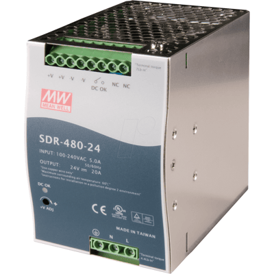 MEAN WELL SNT MW-SDR480-24 - Fuente de alimentación para rieles de perfil de sombrero MEAN WELL SNT MW-SDR480-24 - Fuente de alimentación para rieles de perfil de sombrero
