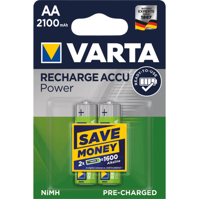 VARTA VAR R2U 2X2100 - Batería NiMH, AA (Mignon), 2100 mAh, paquete de 2 VARTA VAR R2U 2X2100 - Batería NiMH, AA (Mignon), 2100 mAh, paquete de 2