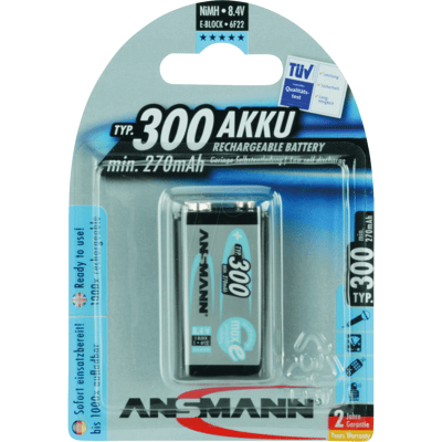 ANSMANN ANS MAXE 9V-300 - maxE, pila NiMH, bloque de 9 V, 300 mAh, paquete de 1 ANSMANN ANS MAXE 9V-300 - maxE, pila NiMH, bloque de 9 V, 300 mAh, paquete de 1