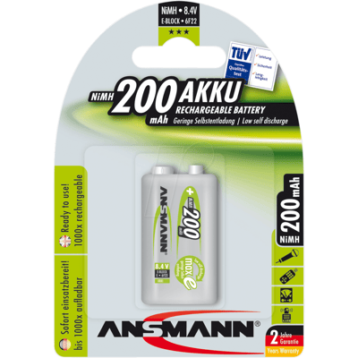 ANSMANN ANS MAXE 9-VOLT - Maxe, batería NiMH, bloque de 9 V, 200 mAh, paquete de 1 ANSMANN ANS MAXE 9-VOLT - Maxe, batería NiMH, bloque de 9 V, 200 mAh, paquete de 1