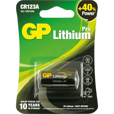 GP-BATTERIES GP CR123A - Pila de litio, CR123a, 1500 mAh, paquete de 1 GP-BATTERIES GP CR123A - Pila de litio, CR123a, 1500 mAh, paquete de 1