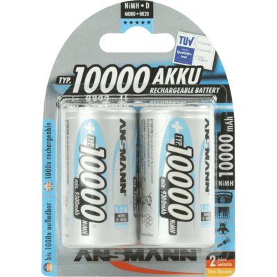 ANSMANN NH 2X10000 ANS - Batería NiMH, D (mono), 10000 mAh, paquete de 2 ANSMANN NH 2X10000 ANS - Batería NiMH, D (mono), 10000 mAh, paquete de 2