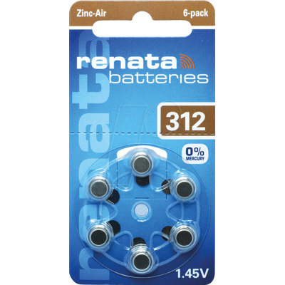 RENATA AIR 312 - Batería para audífonos, zinc-aire, 7,9 x 3,6 mm, A RENATA AIR 312 - Batería para audífonos, zinc-aire, 7,9 x 3,6 mm, A