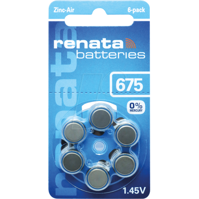 RENATA AIR 675 - Batería para audífonos, zinc-aire, 11,6 x 5,4 mm, RENATA AIR 675 - Batería para audífonos, zinc-aire, 11,6 x 5,4 mm,