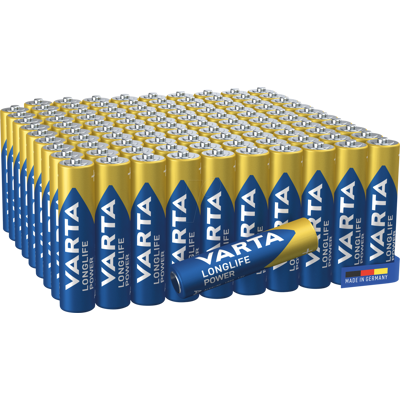 VARTA AL 100XAAA - Pila alcalina, AAA (Micro), paquete de 100, Longlife Power VARTA AL 100XAAA - Pila alcalina, AAA (Micro), paquete de 100, Longlife Power