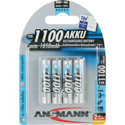 ANSMANN ANS NH 4X1100 - Pila de NiMH, AAA (Micro), 1100 mAh, paquete de 4 ANSMANN ANS NH 4X1100 - Pila de NiMH, AAA (Micro), 1100 mAh, paquete de 4
