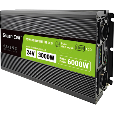 GREEN CELL GC INV24 3000 - Inversor, seno, 3000/6000 W, 24 V, contacto de protección GREEN CELL GC INV24 3000 - Inversor, seno, 3000/6000 W, 24 V, contacto de protección