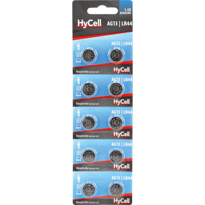 HYCELL HC 10XLR44 - Pila de botón alcalina, LR44, paquete de 10 HYCELL HC 10XLR44 - Pila de botón alcalina, LR44, paquete de 10