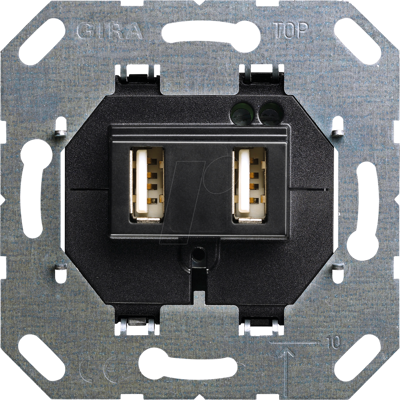 Gira Toma de Corriente USB Metálica - 2 Puertos - 100-240V - Negro Gira Toma de Corriente USB Metálica - 2 Puertos - 100-240V - Negro
