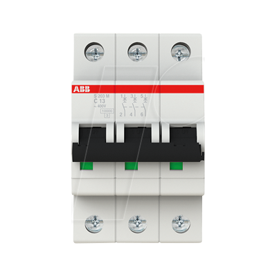 ABB S203M-C13 - Interruptor automático, Char. C, 13 a, 3 polos ABB S203M-C13 - Interruptor automático, Char. C, 13 a, 3 polos