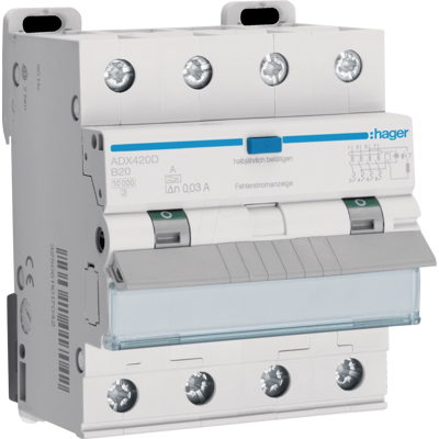 Hager ADX420D - 4P 10kA B-20A 30mA - Interruptor diferencial Hager ADX420D - 4P 10kA B-20A 30mA - Interruptor diferencial