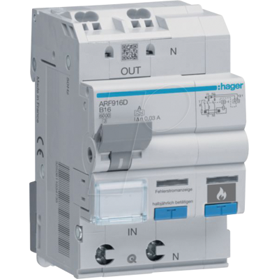 Hager ARF916D - Protector de fallo a tierra con RCBO y AFCI Hager ARF916D - Protector de fallo a tierra con RCBO y AFCI